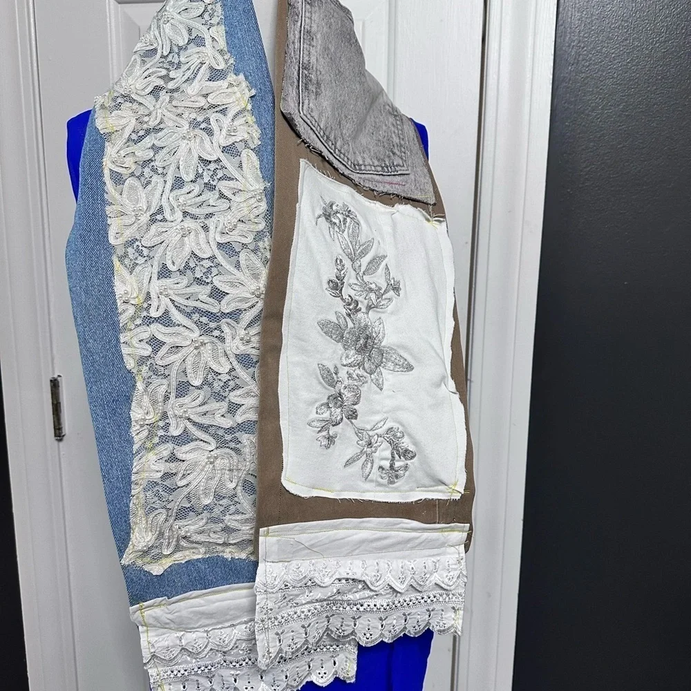RUBYRUDI Denim Patchwork Scarf ARTISAN Handcrafted Upcycled OOAK Sustainable Art